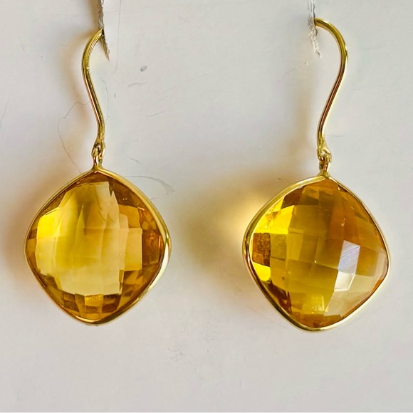 Solid 18k gold citrine drop earrings - Picture 6 of 7
